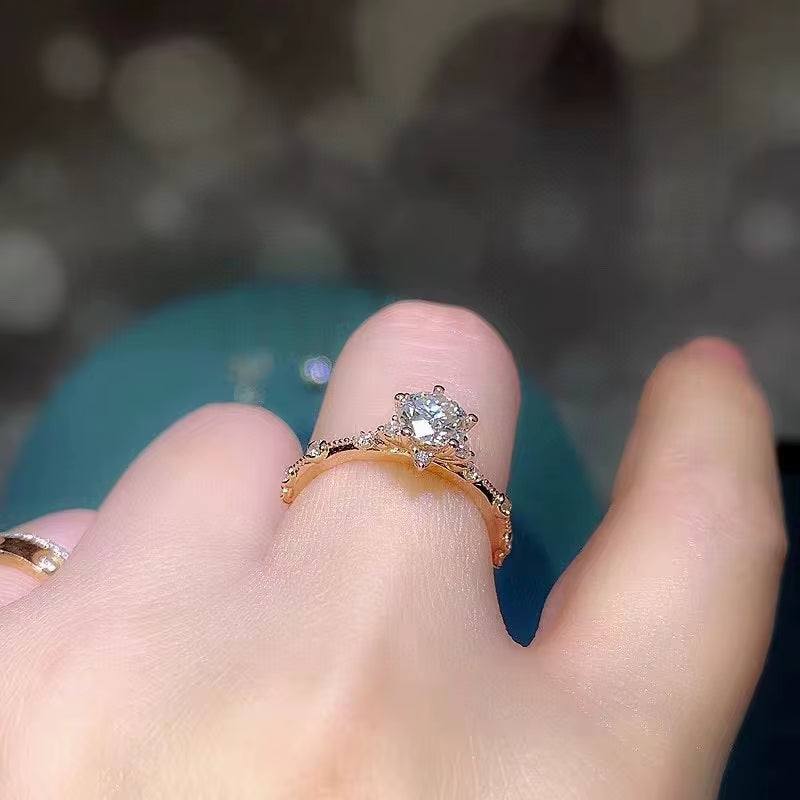 Crackling Moissanite Gemstone Ring for Women Jewelry Engagement Ring for Wedding Real 925 Silver Rose Gold Plated Birthday Gift