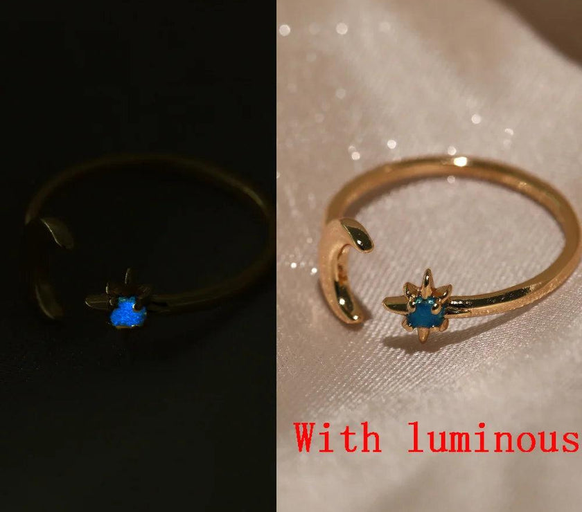 Christmas Zircon Moon Rings for Women Stainless Steel Glowing Moon Star Adjustable Finger Ring Aesthetic Wedding Jewelery Gift Bague Femme