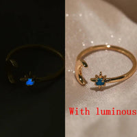 Christmas Zircon Moon Rings for Women Stainless Steel Glowing Moon Star Adjustable Finger Ring Aesthetic Wedding Jewelery Gift Bague Femme