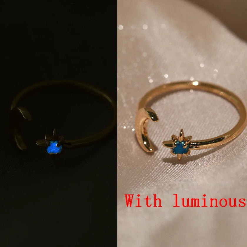 Christmas Zircon Moon Rings for Women Stainless Steel Glowing Moon Star Adjustable Finger Ring Aesthetic Wedding Jewelery Gift Bague Femme