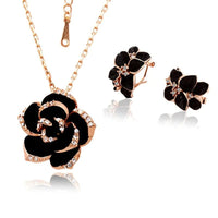 Fashion Rose Flower Enamel Jewelry Set Rose Gold Color Black Bridal Jewelry Sets for Women Wedding 2022 Best Selling Products