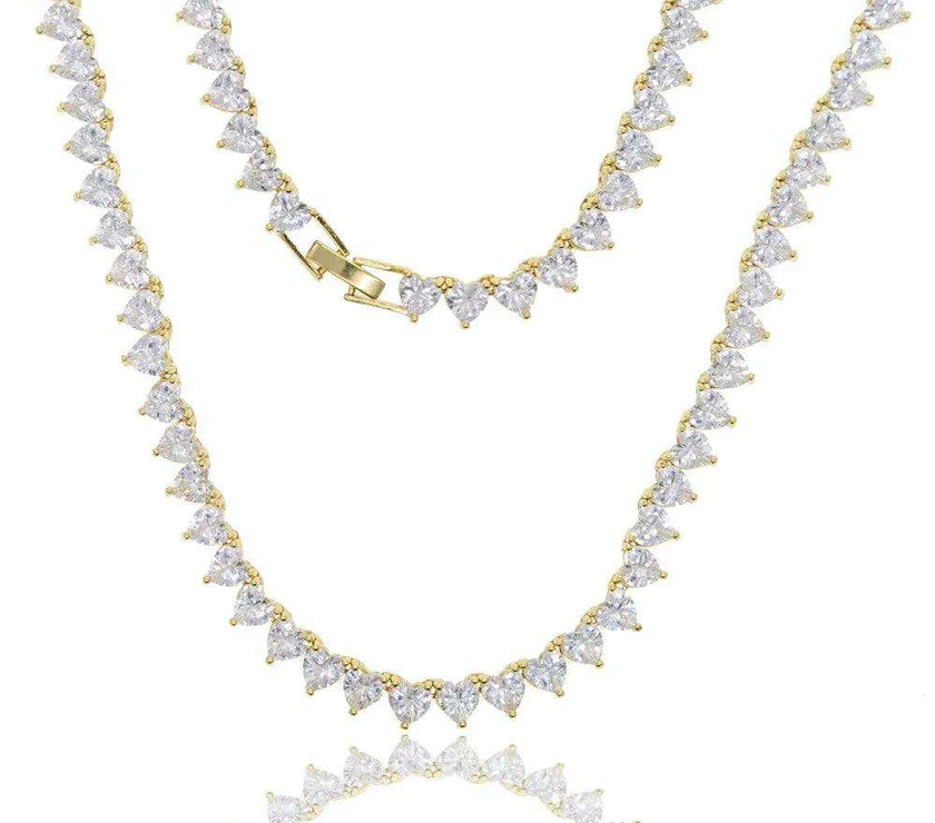 2025 Valentine'S Day Gift 5A Heart Cz Tennis Necklace White Pink Cubic Zirconia Iced Out Bling Pink Girl Women Jewelry Choker