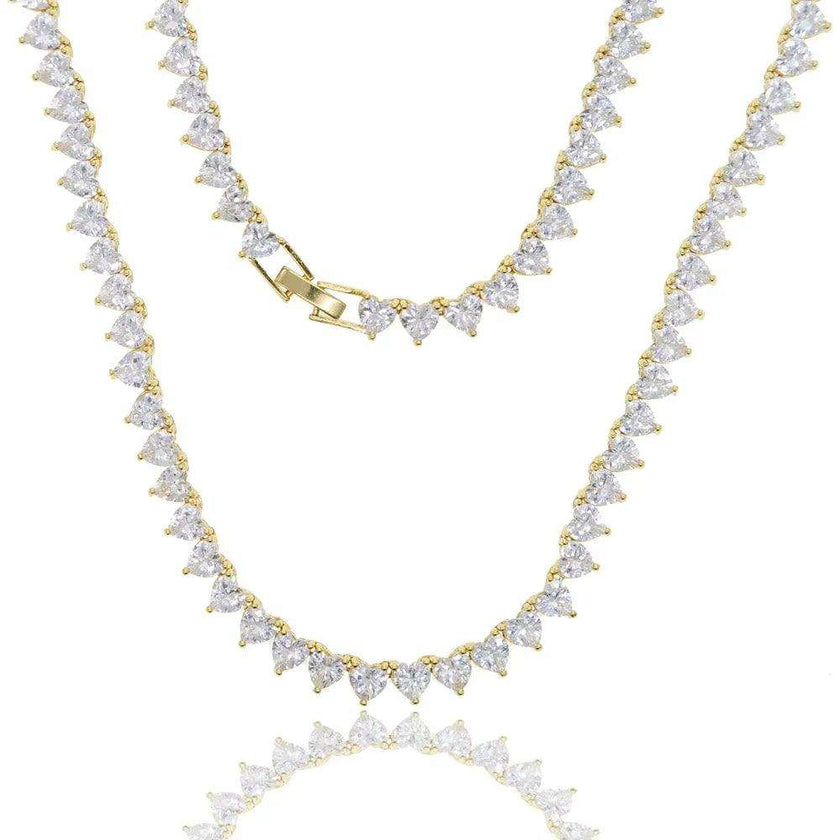 2025 Valentine'S Day Gift 5A Heart Cz Tennis Necklace White Pink Cubic Zirconia Iced Out Bling Pink Girl Women Jewelry Choker