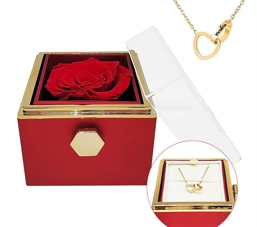 Custom Double Heart Engraved Name Steel Necklace Eternal Rose Box for Women Creative Surprise Confession Proposal Gifts