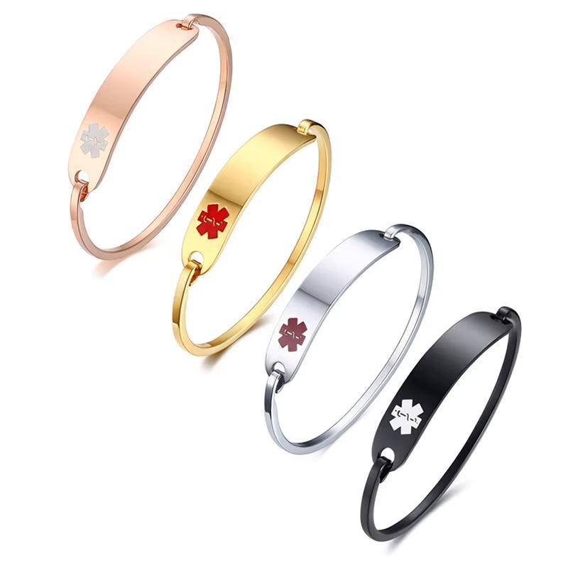 Free Engraving Medical Alert Bracelet Non Allergenic Surgical Steel ID Cuff Bangle Bracelets for Women Jewelry