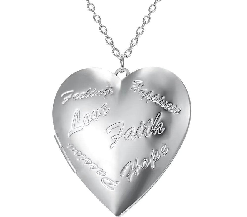 Love Heart Secret Message Locket Necklace Pendant DIY Photo Picture Locket Vintage Gift for Lover Couples Custom Message