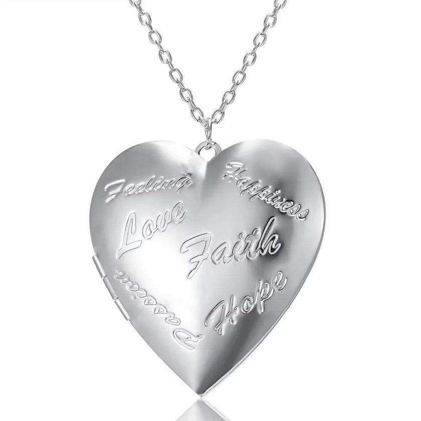 Love Heart Secret Message Locket Necklace Pendant DIY Photo Picture Locket Vintage Gift for Lover Couples Custom Message