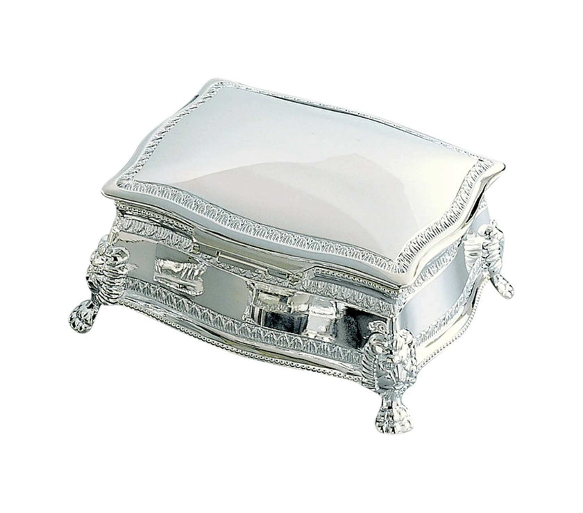 Elegant Nickel Plated Figaro Rectangular Jewelry Box with Engravable Cover