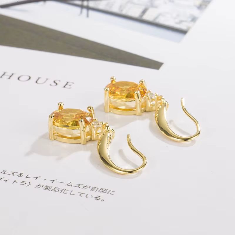 14K Yellow Gold Jewerly Drop Earring for Women Orecchini Aretes De Mujer Real Gold Jewelry Topaz Gemstone Drop Earrings