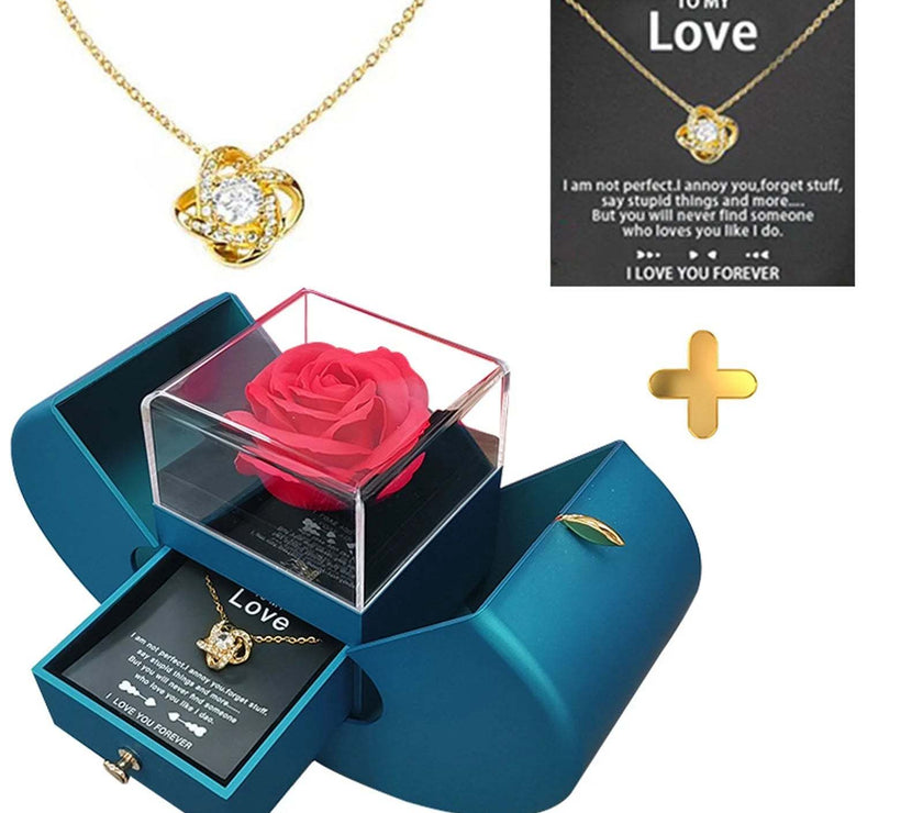 Preserved Red Rose with I Love You Necklace in 100 Languages Eternal Flowers Rose Gifts for Her, Mom, Women, Girlfriend, Wife, Gifts Ideas for Birthday Valentine'S Day Christmas