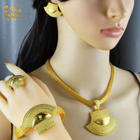 Dubai 24K Gold Color Jewelry Set for Women African Nigerian Necklace Set Earrings and Bracelets Bridal Indian Fashion