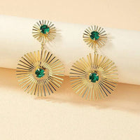 Product Description Green Stone Big Metal Dangle Earring Post for Women Gold Color Vintage Geometric Statement Drop Earrings New Style