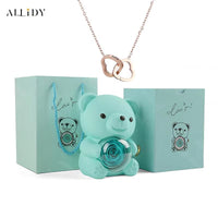 Allidy - Real Eternal Red Rose Teddy Bear Custom Name Necklace Jewelry Set Gift Box Christmas Valentine'S Birthday Wedding Gift