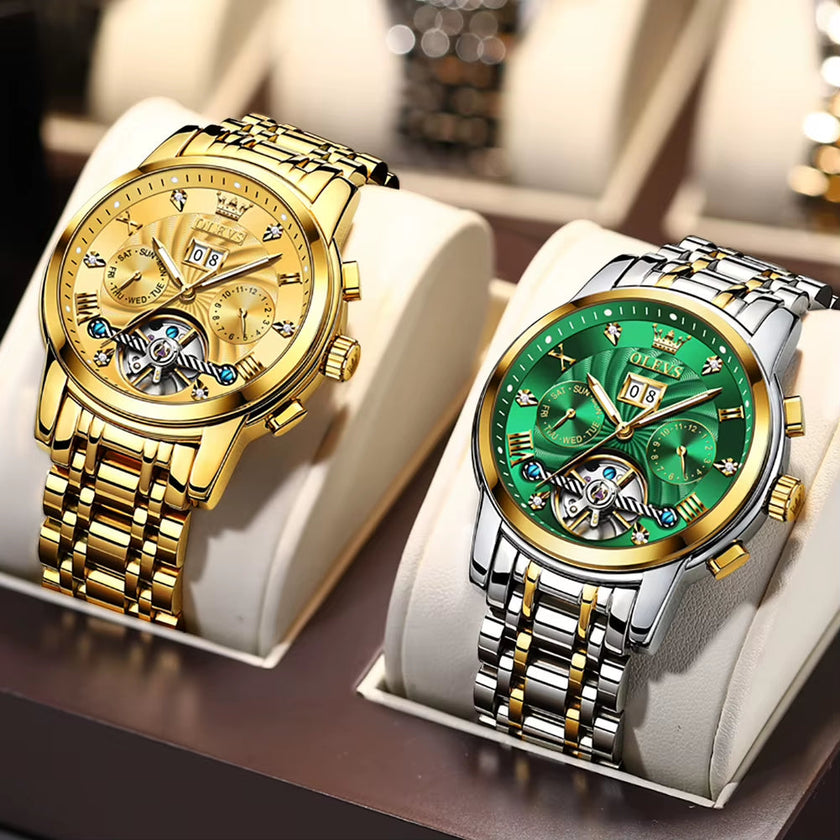 Mechanical Watches Automatic Watch Men Waterproof Stainless Steel Strap Skeleton Gold Watch Male Wristwatch