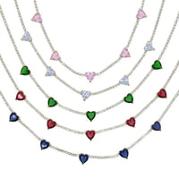 Valentine'S Day Gift Heart Design Fashion Jewelry Gold Color 3Mm CZ Tennis Chain Colorful Heart Stone Choker Necklace
