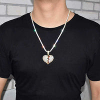 Broken Heart Necklace & Pendant Charms Chain for Men Real Gold Plated Hip Hop Jewelry