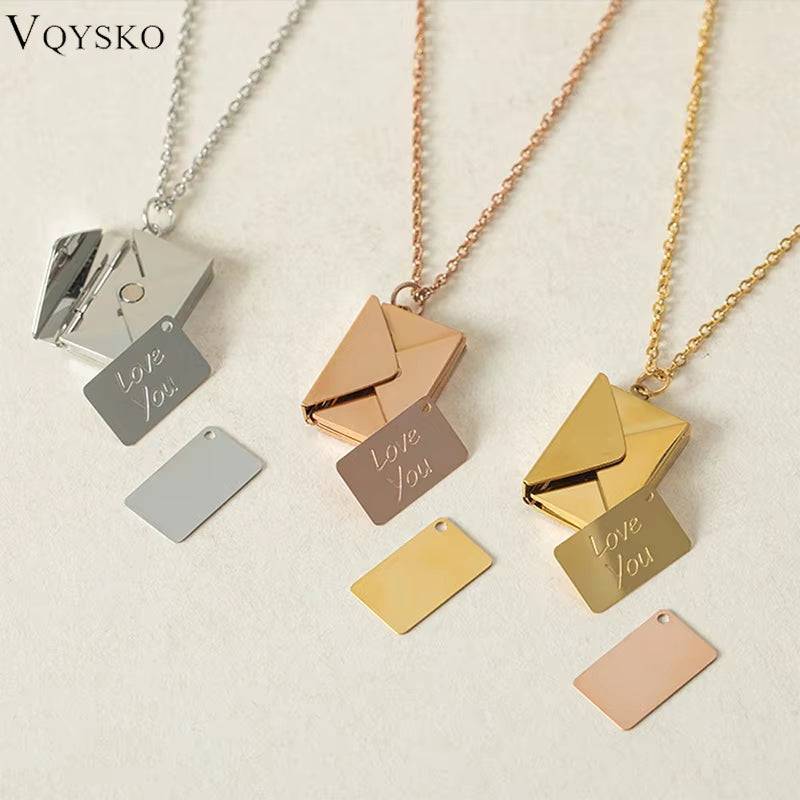 Love Letter Envelope Pendant Necklace Customized Stainless Steel Jewelry Confession Love You for Valentine Day Mother Day