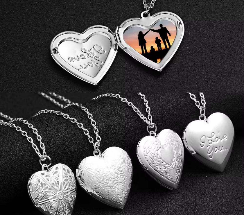 Love Heart Secret Message Locket Necklace Pendant DIY Photo Picture Locket Vintage Gift for Lover Couples Custom Message