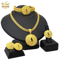 Dubai 24K Gold Color Jewelry Set for Women African Nigerian Necklace Set Earrings and Bracelets Bridal Indian Fashion