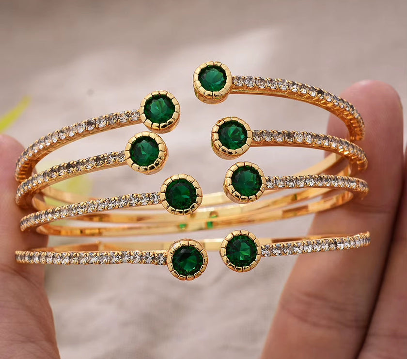 24K 4Pcs/Lot Dubai Ethiopian Gold Color Colored Stones Cuff Bangles for Women Wife Wedding Jewelry Bangles&Bracelet Gifts