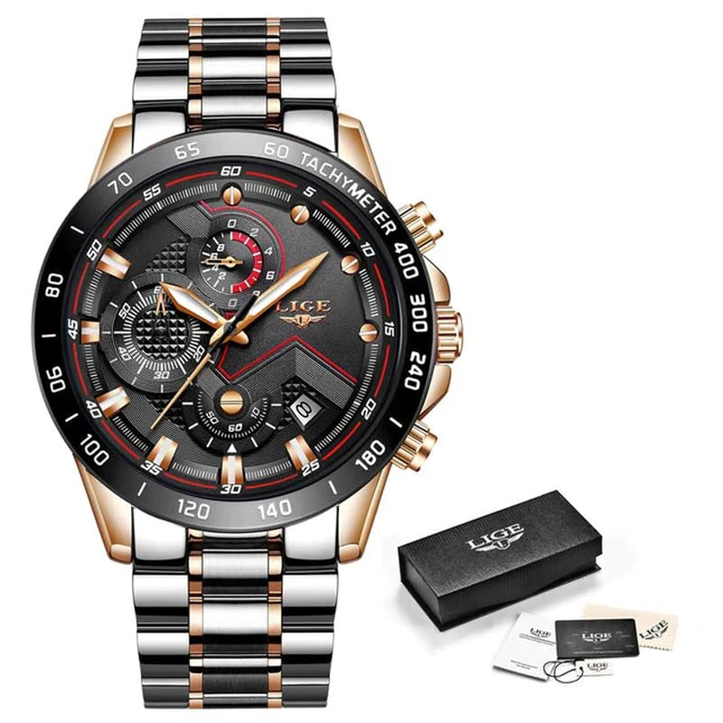 2022 New LIGE Fashion Mens Watches Stainless Steel Top Brand Luxury Sport Chronograph Quartz Withwatch for Men Relogio Masculino