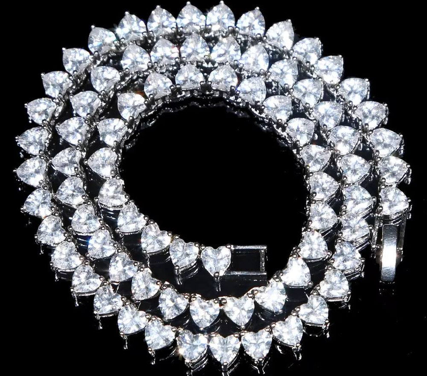2025 Valentine'S Day Gift 5A Heart Cz Tennis Necklace White Pink Cubic Zirconia Iced Out Bling Pink Girl Women Jewelry Choker