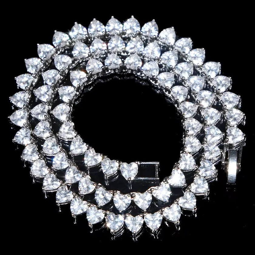 2025 Valentine'S Day Gift 5A Heart Cz Tennis Necklace White Pink Cubic Zirconia Iced Out Bling Pink Girl Women Jewelry Choker