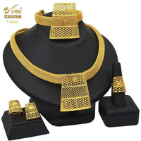 Dubai 24K Gold Color Jewelry Set for Women African Nigerian Necklace Set Earrings and Bracelets Bridal Indian Fashion