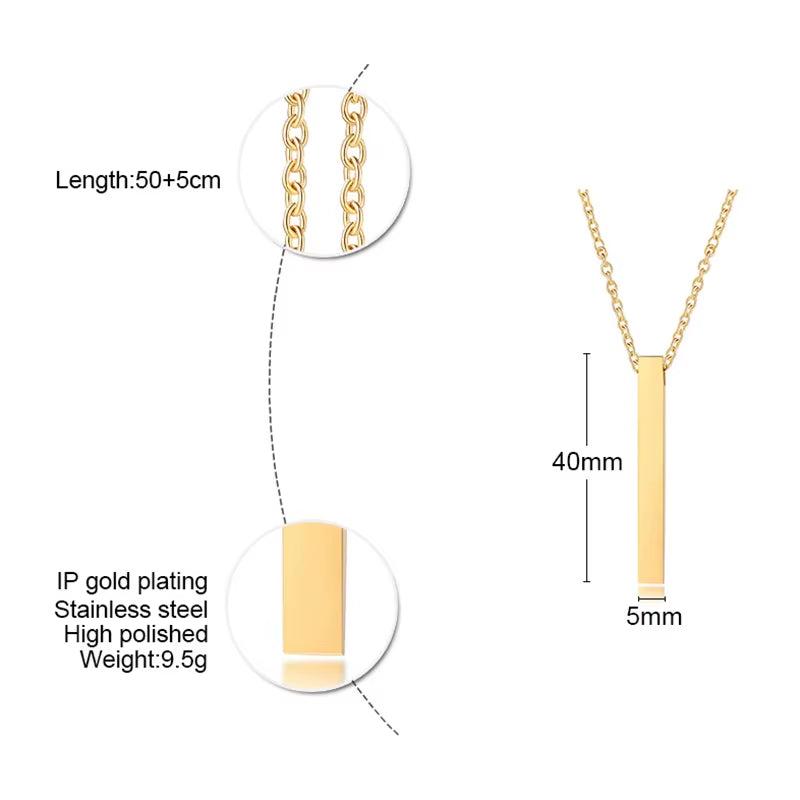 Custom Long Vertical Bar Necklace for Women Men Engrave Persoanlized Name Initial Pendant Stainless Steel Inspiration Gifts