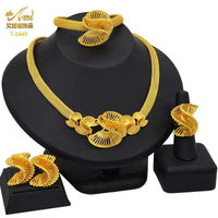Dubai 24K Gold Color Jewelry Set for Women African Nigerian Necklace Set Earrings and Bracelets Bridal Indian Fashion