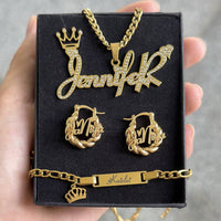DHQH Original New Custom Name Set Jewelry Stainless Steel Love Crown Name Pendant Engraved Name Children'S Bracelet Necklace Set
