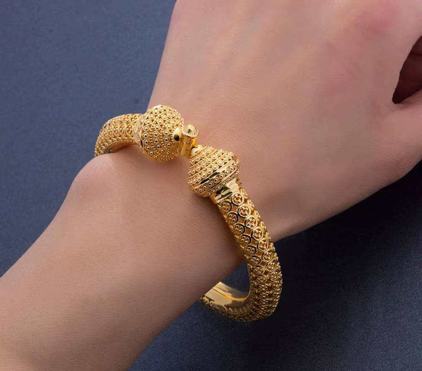 24K Luxury Wedding Dubai Bangles Gold Color Bangles for Women Girls Wedding Bride India Bangles Bracelets Jewelry Gift Can Open