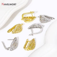 18K Gold Plated Brass Leaf Ear Wire Fasteners,Inlaid Zircon Leaf Earring Hooks,Accessories for Earrings,Supplies for Jewelry