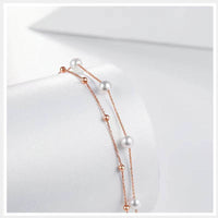 Two Strands Real 18K Rose Gold Bracelet for Women,Au750 Real Pearl Charm Bracelet Wedding Gift