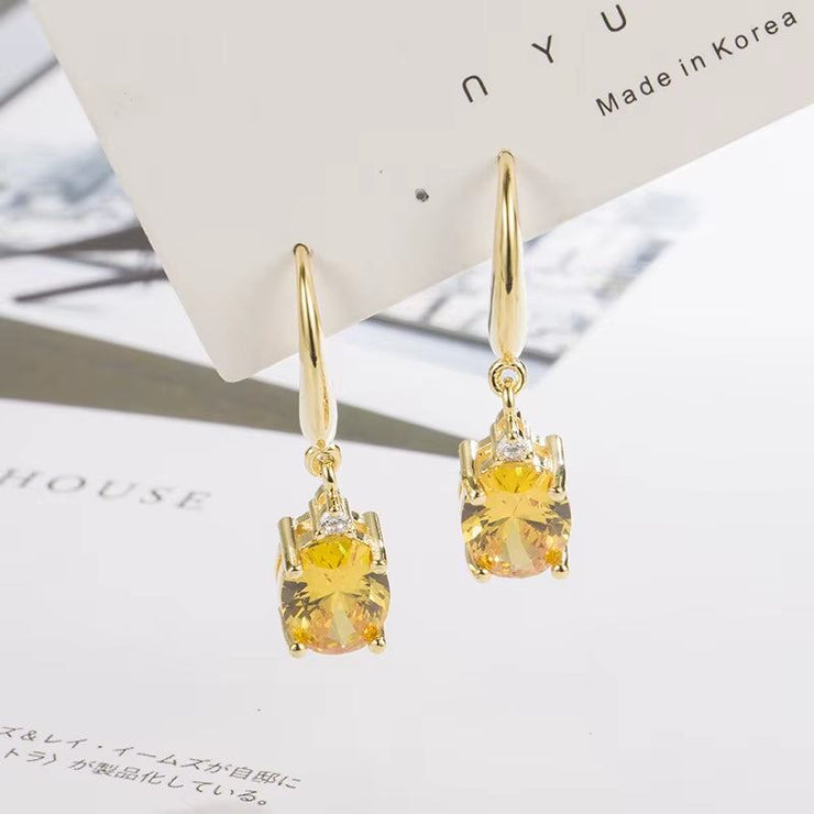 14K Yellow Gold Jewerly Drop Earring for Women Orecchini Aretes De Mujer Real Gold Jewelry Topaz Gemstone Drop Earrings