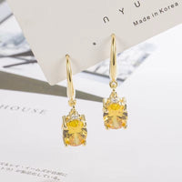 14K Yellow Gold Jewerly Drop Earring for Women Orecchini Aretes De Mujer Real Gold Jewelry Topaz Gemstone Drop Earrings