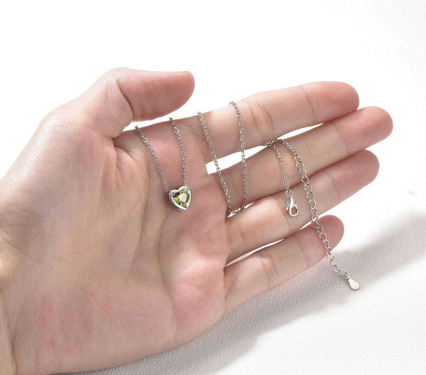 Women 925 Sterling Silver Birthstone Love Heart Necklace, Birthday Valentines Gift