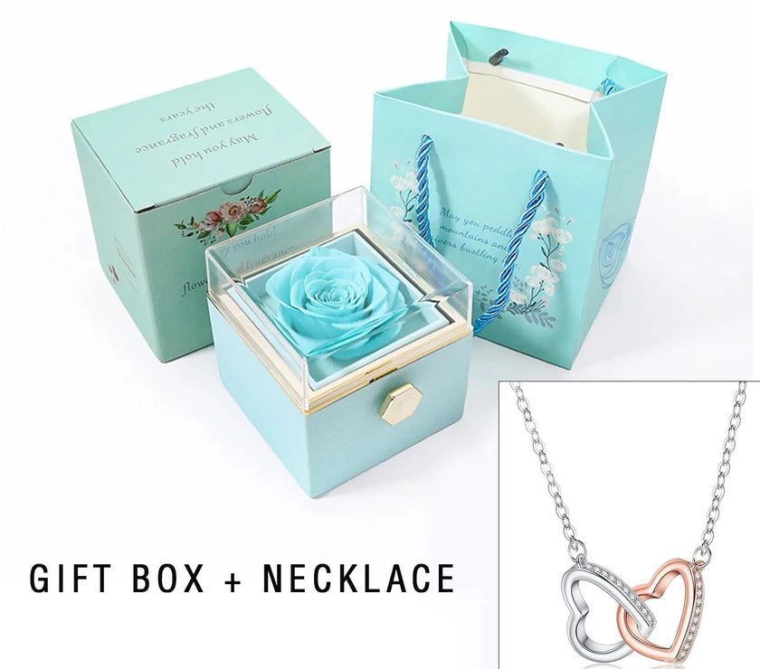 Eternal Rose Box with Heart Necklace for Mom Rotating Rose Flower Rose Creative Rotating Rose Jewelry Packaging Box Mother'S Day