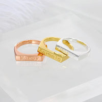 Custom Engraved Name Bar Ring Initial Letter Ring Women Jewelry Stackable Minimalist Textured Bar Rings Gift