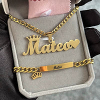 DHQH Original New Custom Name Set Jewelry Stainless Steel Love Crown Name Pendant Engraved Name Children'S Bracelet Necklace Set