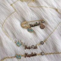 Custom Baby Name Necklaces Personlized Zircon Footprint Nameplate Bar Bracelet Letter Engraved Cute Brooch Pin Jewelry