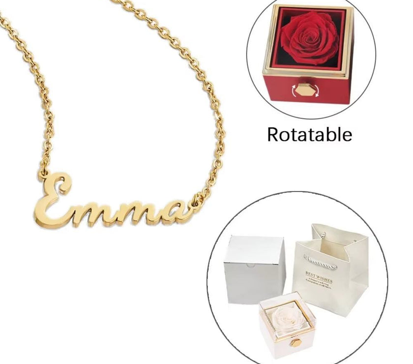 Twisted ETERNAL ROSE Box-Customized Name Necklace & REALROSE Flower Gift Box Heart Customize Jewelry Valentine'S Day Gift for Girlfriend