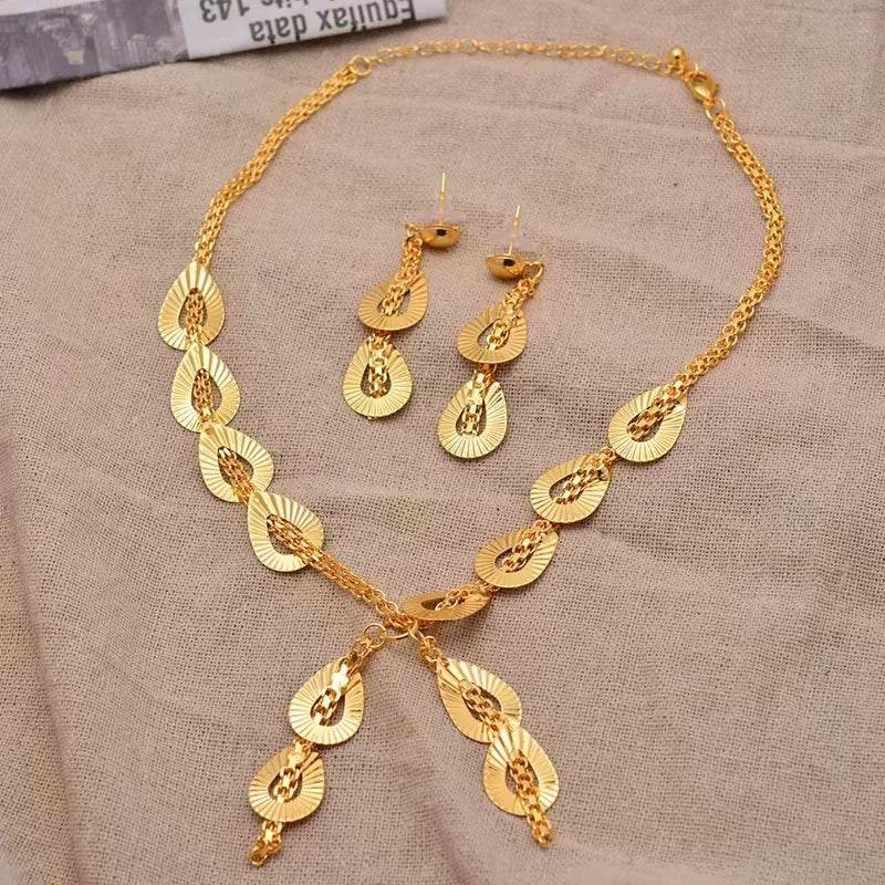 Dubai Gold Color Earrings/Necklaces/Jewelry Sets for Women Gold Color African/Nigeria Jewellery Gifts Band Gift Box