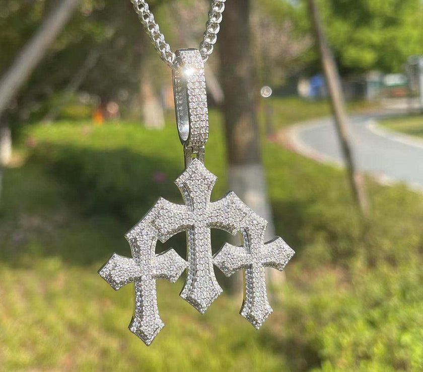 Iced Out Cross for Women White Gold Plated Real Copper Cubic Zirconia Luxury Hip Hop Jewelry
