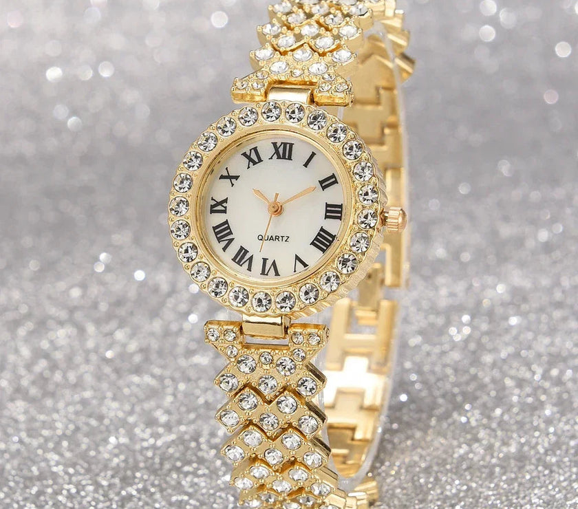5PCS Set Watch Women Ring Necklace Earrings Rhinestone Fashion Wristwatch Female Casual Ladies Watches Bracelet Set Clock Reloj