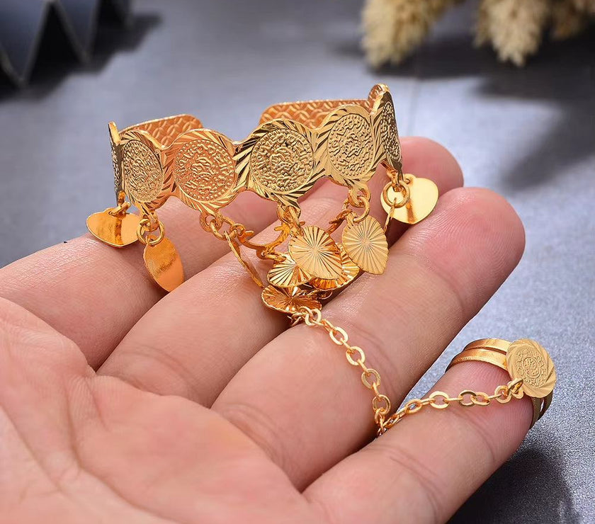 Gold Color Copper Coin Baby Bangles for Kids Cild Dubai Israel Jewelry Gold Cuffbracelet Ring Boys Children Arab Birthday Gifts