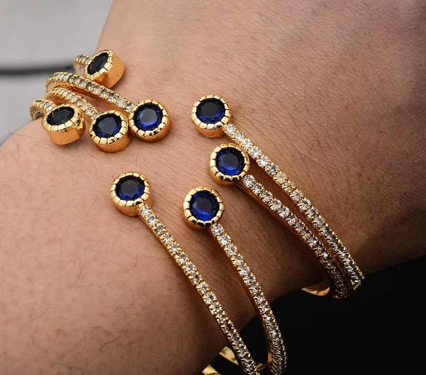 24K 4Pcs/Lot Dubai Ethiopian Gold Color Colored Stones Cuff Bangles for Women Wife Wedding Jewelry Bangles&Bracelet Gifts
