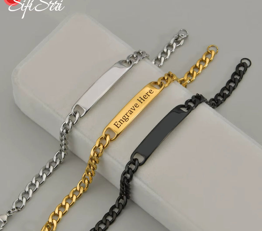 Sifisrri Engraved Name Letter Date Bracelets Women Men Stainless Steel Adjustable Bangles for Boys Girls Kids Jewelry Gift