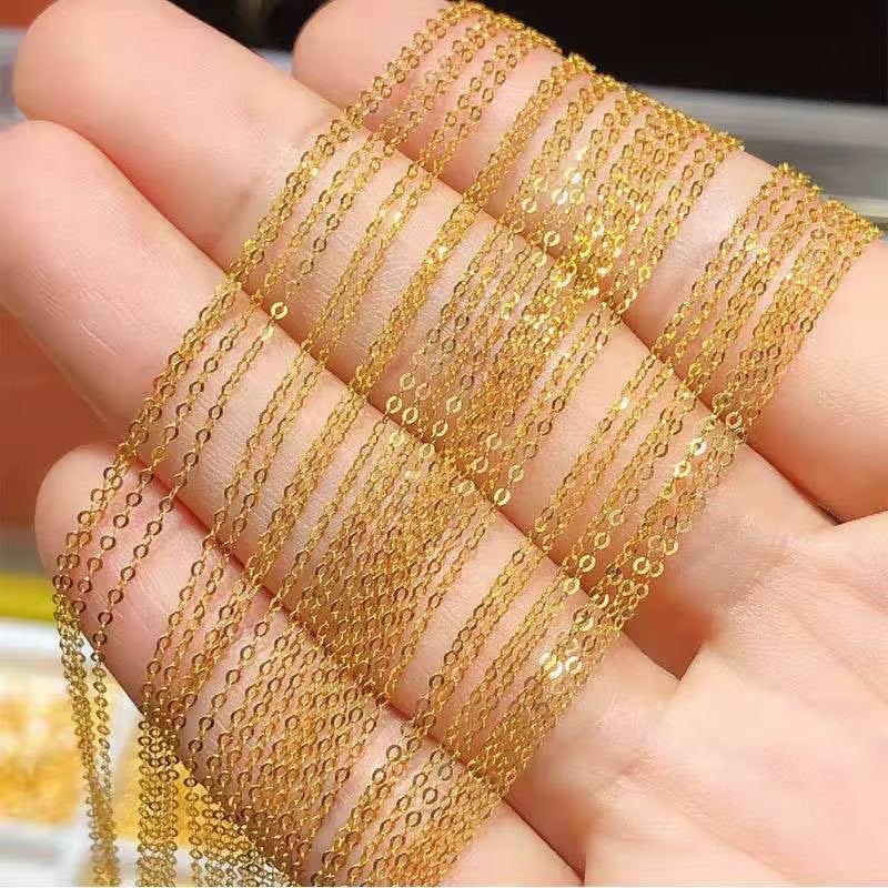 Real 18K Gold Chain Necklace Classic O Chain Design Pure AU750 Fine Jewelry Gifts Women Necklace