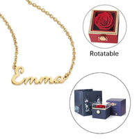 Twisted ETERNAL ROSE Box-Customized Name Necklace & REALROSE Flower Gift Box Heart Customize Jewelry Valentine'S Day Gift for Girlfriend